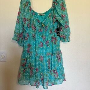 NWT Liberty Love 3/4 Sleeve Milkmaid Cottage Core Tiered Dress Sheer Puff Sleeve